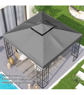 Lona para cenador 3x3 m lona de repuesto para cenador de 2 niveles protección UPF30+ agujeros de drenaje Gris oscuro