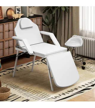 Camilla Masaje Plegable Portátil de 3 Zonas con Respaldo Ajustable Reposacabezas Reposabrazos 182x82x68 cm Blanco