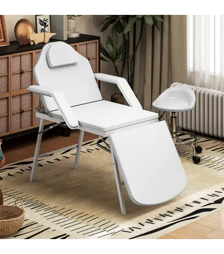 Camilla Masaje Plegable Portátil de 3 Zonas con Respaldo Ajustable Reposacabezas Reposabrazos 182x82x68 cm Blanco