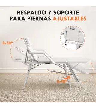 Camilla Masaje Plegable Portátil de 3 Zonas con Respaldo Ajustable Reposacabezas Reposabrazos 182x82x68 cm Blanco