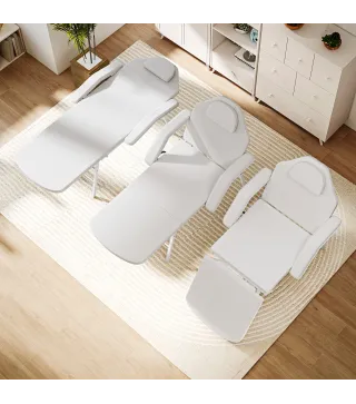 Camilla Masaje Plegable Portátil de 3 Zonas con Respaldo Ajustable Reposacabezas Reposabrazos 182x82x68 cm Blanco