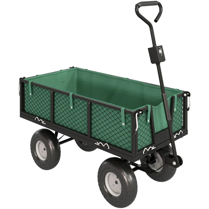 Carrito de Jardín con Ruedas Grandes Asa Ajustable y Bolsa Impermeable Removible Carga 300 kg 105x51x54 cm Verde