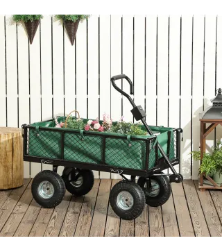 Carrito de Jardín con Ruedas Grandes Asa Ajustable y Bolsa Impermeable Removible Carga 300 kg 105x51x54 cm Verde