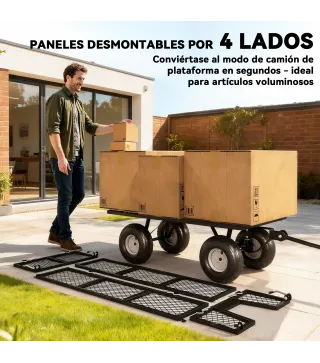 Carrito de Jardín con Ruedas Grandes Asa Ajustable y Bolsa Impermeable Removible Carga 300 kg 105x51x54 cm Verde