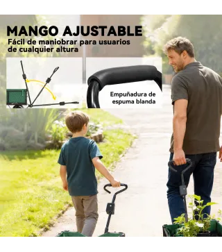 Carrito de Jardín con Ruedas Grandes Asa Ajustable y Bolsa Impermeable Removible Carga 300 kg 105x51x54 cm Verde