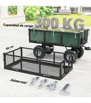 Carrito de Jardín con Ruedas Grandes Asa Ajustable y Bolsa Impermeable Removible Carga 300 kg 105x51x54 cm Verde