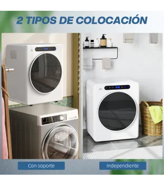 Secadora de Evacuación 3 KG 1000W Función Antiarrugas Función Esterilizar Temporizador Pantalla LED Táctil Blanco