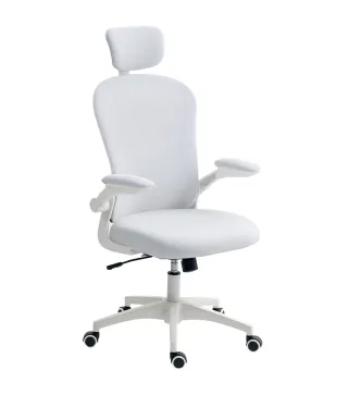 Silla de Oficina de Malla con Respaldo Alto Reposacabezas Ajustable Soporte Lumbar 4D 62x64x120 cm Blanco
