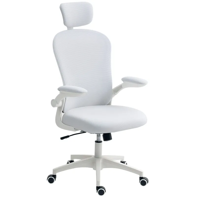 Silla de Oficina de Malla con Respaldo Alto Reposacabezas Ajustable Soporte Lumbar 4D 62x64x120 cm Blanco