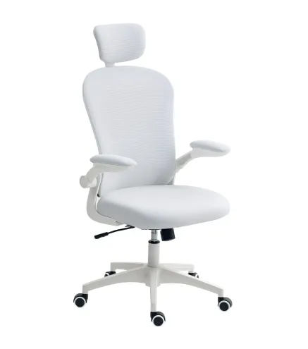Silla de Oficina de Malla con Respaldo Alto Reposacabezas Ajustable Soporte Lumbar 4D 62x64x120 cm Blanco