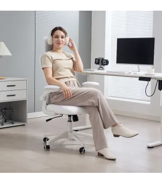 Silla de Oficina de Malla con Respaldo Alto Reposacabezas Ajustable Soporte Lumbar 4D 62x64x120 cm Blanco