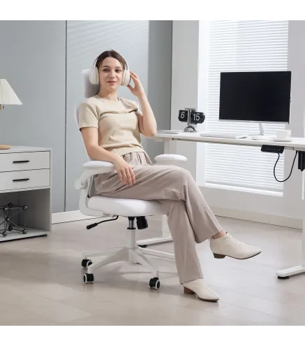 Silla de Oficina de Malla con Respaldo Alto Reposacabezas Ajustable Soporte Lumbar 4D 62x64x120 cm Blanco