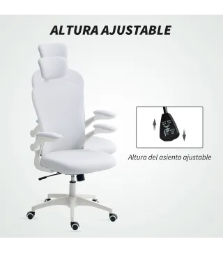 Silla de Oficina de Malla con Respaldo Alto Reposacabezas Ajustable Soporte Lumbar 4D 62x64x120 cm Blanco