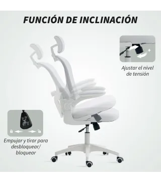 Silla de Oficina de Malla con Respaldo Alto Reposacabezas Ajustable Soporte Lumbar 4D 62x64x120 cm Blanco