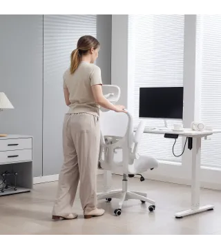 Silla de Oficina de Malla con Respaldo Alto Reposacabezas Ajustable Soporte Lumbar 4D 62x64x120 cm Blanco