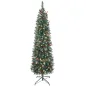 Árbol de Navidad Artificial Estrecho 180 cm con Luces LED 7 Modos de Iluminación 461 Ramas Piñas Bayas y Soporte Verde