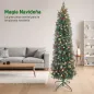 Árbol de Navidad Artificial Estrecho 180 cm con Luces LED 7 Modos de Iluminación 461 Ramas Piñas Bayas y Soporte Verde