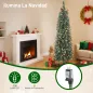 Árbol de Navidad Artificial Estrecho 180 cm con Luces LED 7 Modos de Iluminación 461 Ramas Piñas Bayas y Soporte Verde