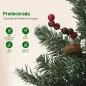 Árbol de Navidad Artificial Estrecho 180 cm con Luces LED 7 Modos de Iluminación 461 Ramas Piñas Bayas y Soporte Verde