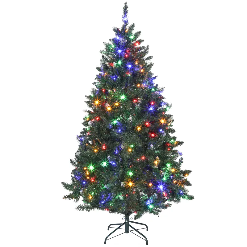 Árbol de Navidad de Abeto 180 cm con Luces LED 9 Modos de Iluminación 802 Ramas con Nieve Artificial Verde