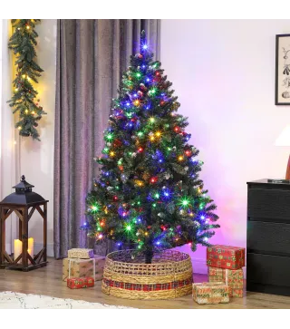 Árbol de Navidad de Abeto 180 cm con Luces LED 9 Modos de Iluminación 802 Ramas con Nieve Artificial Verde