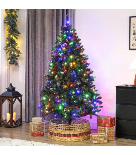 Árbol de Navidad de Abeto 180 cm con Luces LED 9 Modos de Iluminación 802 Ramas con Nieve Artificial Verde