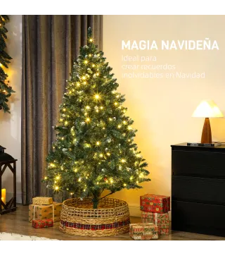 Árbol de Navidad de Abeto 180 cm con Luces LED 9 Modos de Iluminación 802 Ramas con Nieve Artificial Verde