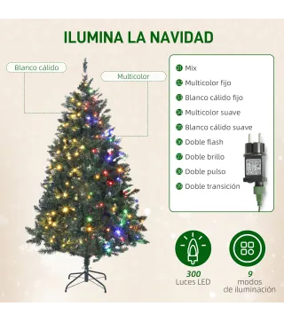 Árbol de Navidad de Abeto 180 cm con Luces LED 9 Modos de Iluminación 802 Ramas con Nieve Artificial Verde