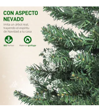 Árbol de Navidad de Abeto 180 cm con Luces LED 9 Modos de Iluminación 802 Ramas con Nieve Artificial Verde