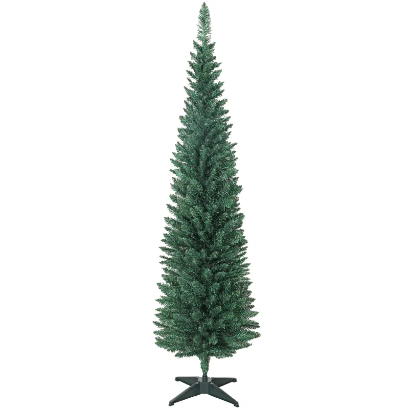 Árbol de Navidad Estrecho 180 cm con 321 Ramas Soporte Metálico Fácil de Montar para Interior Verde