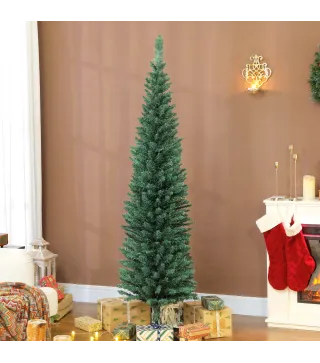 Árbol de Navidad Estrecho 180 cm con 321 Ramas Soporte Metálico Fácil de Montar para Interior Verde