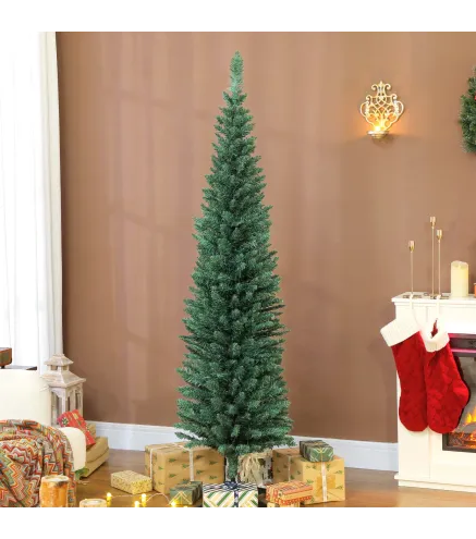 Árbol de Navidad Estrecho 180 cm con 321 Ramas Soporte Metálico Fácil de Montar para Interior Verde