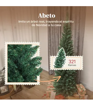 Árbol de Navidad Estrecho 180 cm con 321 Ramas Soporte Metálico Fácil de Montar para Interior Verde