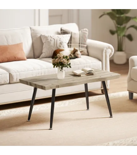 Mesa de Centro Curva Mesa baja para Salón Moderno con Tablero Grueso de 4 cm Patas de Acero 100x50x45 cm Roble