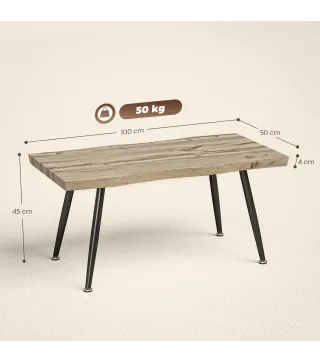 Mesa de Centro Curva Mesa baja para Salón Moderno con Tablero Grueso de 4 cm Patas de Acero 100x50x45 cm Roble