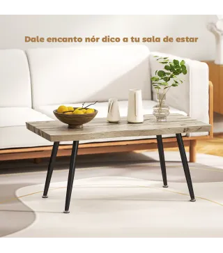 Mesa de Centro Curva Mesa baja para Salón Moderno con Tablero Grueso de 4 cm Patas de Acero 100x50x45 cm Roble
