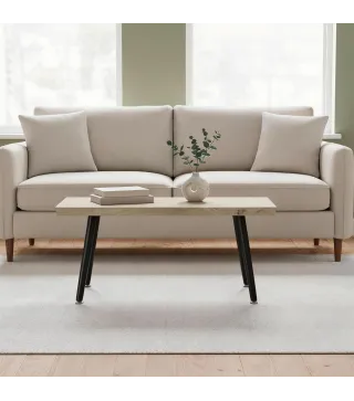 Mesa de Centro Curva Mesa baja para Salón Moderno con Tablero Grueso de 4 cm Patas de Acero 100x50x45 cm Roble