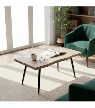 Mesa de Centro Curva Mesa baja para Salón Moderno con Tablero Grueso de 4 cm Patas de Acero 100x50x45 cm Roble