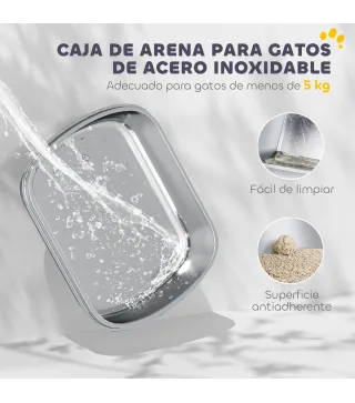Arenero para Gatos de Acero Inoxidable L con Tapa Abatible Pala Metálica Bolsa Desodorizante Fácil de Limpiar Blanco