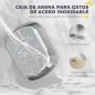 Arenero para Gatos de Acero Inoxidable L con Tapa Abatible Pala Metálica Bolsa Desodorizante Fácil de Limpiar Blanco