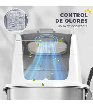 Arenero para Gatos de Acero Inoxidable L con Tapa Abatible Pala Metálica Bolsa Desodorizante Fácil de Limpiar Blanco