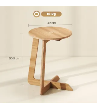 Mesa Auxiliar en Forma de C Mesita Auxiliar Redonda Montaje Rápido para Espacios Pequeños Salón Dormitorio Natural