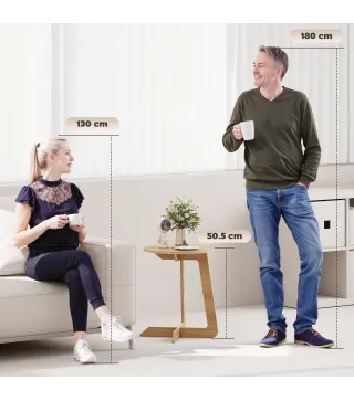 Mesa Auxiliar en Forma de C Mesita Auxiliar Redonda Montaje Rápido para Espacios Pequeños Salón Dormitorio Natural