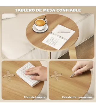 Mesa Auxiliar en Forma de C Mesita Auxiliar Redonda Montaje Rápido para Espacios Pequeños Salón Dormitorio Natural