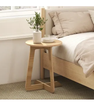 Mesa Auxiliar en Forma de C Mesita Auxiliar Redonda Montaje Rápido para Espacios Pequeños Salón Dormitorio Natural