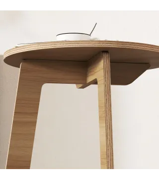 Mesa Auxiliar en Forma de C Mesita Auxiliar Redonda Montaje Rápido para Espacios Pequeños Salón Dormitorio Natural