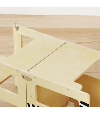 Torre de Aprendizaje 3 en 1 Plegable Convertible en Escritorio y Silla con Pizarra Dibujos de Gatos Natural