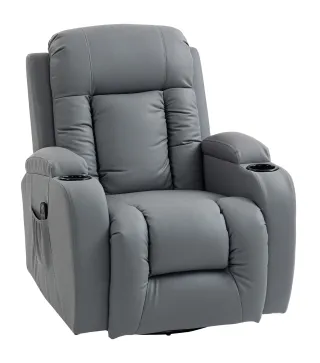 Sillón de Masaje Giratorio Sillón Relax Reclinable con 8 Puntos de Masaje Función de Calefacción 82x99x103 cm Gris