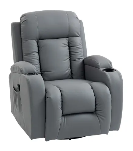 Sillón de Masaje Giratorio Sillón Relax Reclinable con 8 Puntos de Masaje Función de Calefacción 82x99x103 cm Gris