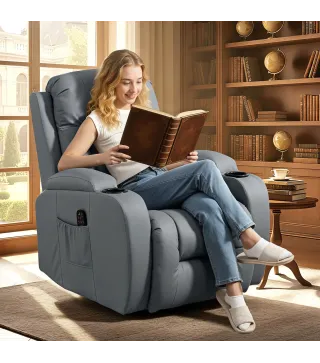 Sillón de Masaje Giratorio Sillón Relax Reclinable con 8 Puntos de Masaje Función de Calefacción 82x99x103 cm Gris